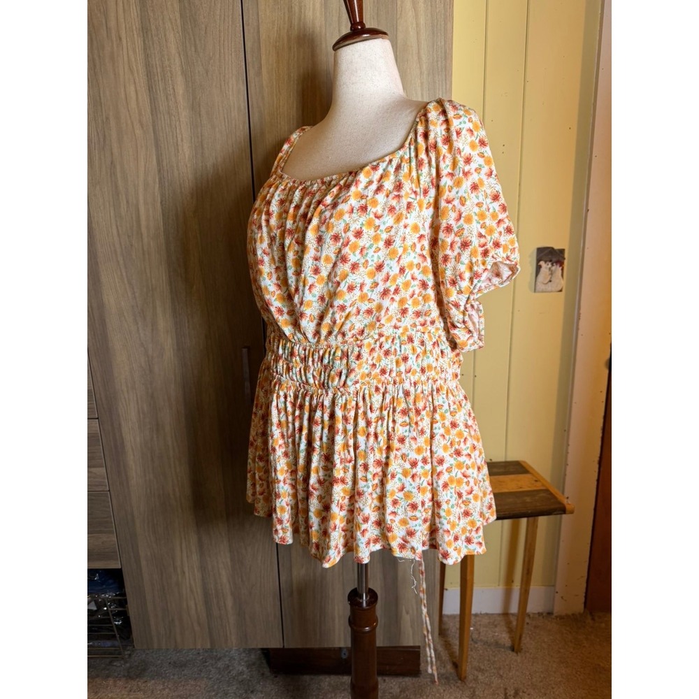 416. Torrid Cottagecore Floral Lace Up Back Boho Babydoll Top Size 5XL - Picture 3 of 6